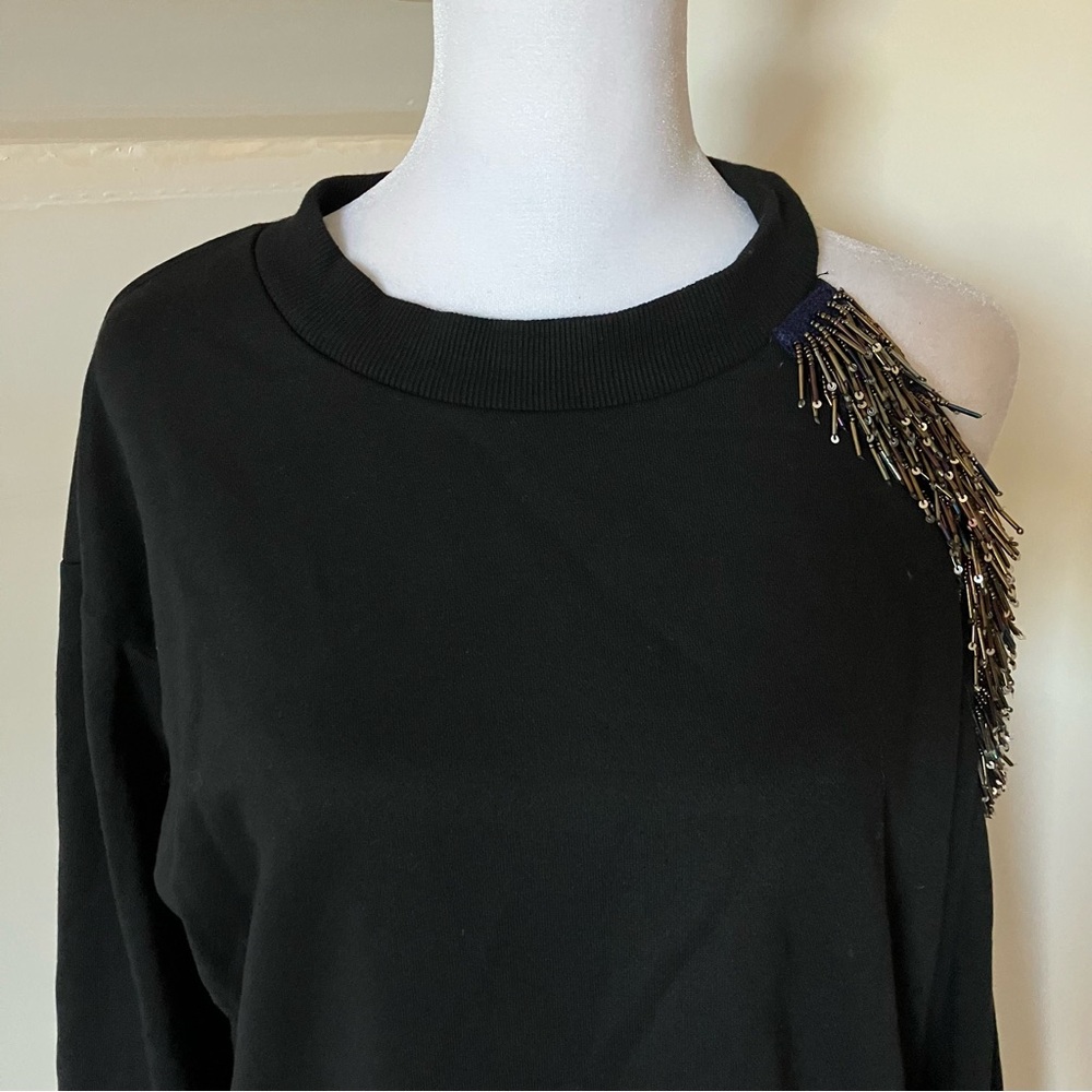 Stellah Black Beaded Cutout Shoulder Crew Neck Sweater size Large - Picture 8 of 10